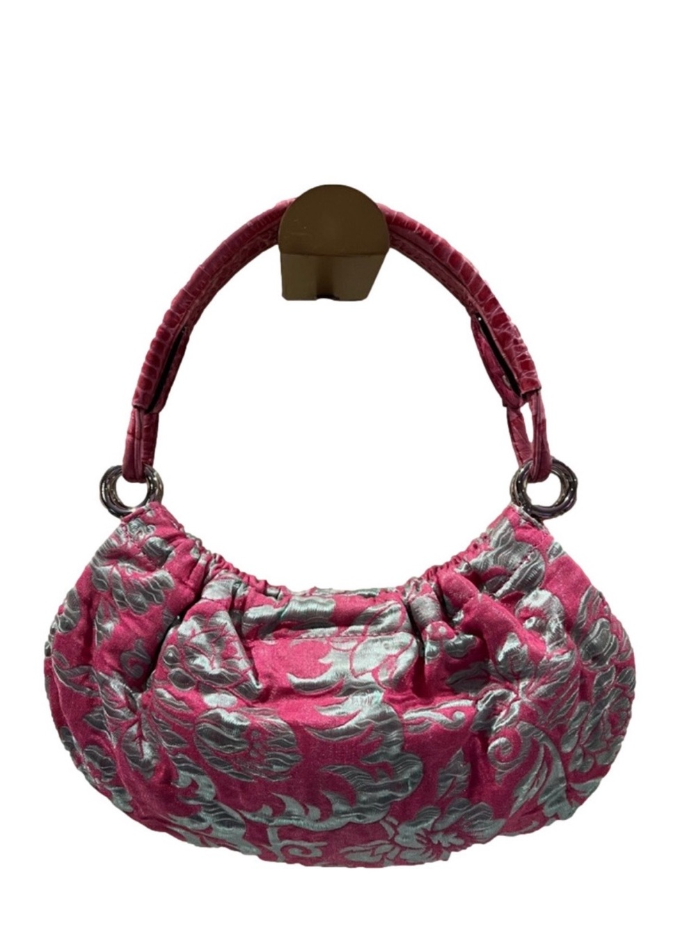 Vintage 2007 Kate Spade  Hobo Bag Pink & Silver Brocade Marina - Picture 4 of 13